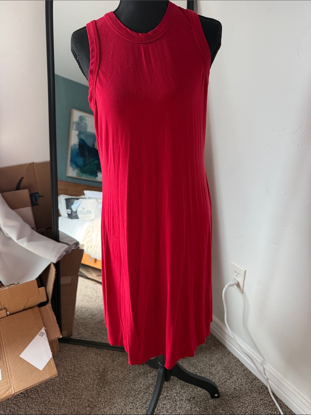 Karen Kane Sleeveless Cherry Red Knit Dress knee length